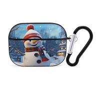 Happy Snowman Earbuds Organizer Shockproof Protective Airpods Pro Cover with Carabiner Clip Anti Fall Carrying Earphone Case Cover for Airpods Pro 2nd Generation Black