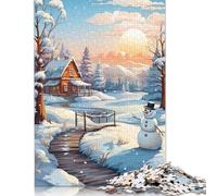 Happy Snowman Haven Jigsaw Puzzles Puzzles for Adults Kids. 1000 Pieces Whimsical Challenge Toy Educational Games Home Decoration for Adults& Kids Age 14 Years Up 1000pcs (40x28cm)