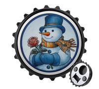 Happy Snowman Holding A Rose Bottle Opener Round Fridge Magnets Beverage Beer Magnetic Bottle Cap Opener for Fridge, Kitchen, Office
