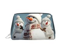 Happy Snowman Makeup Bag for Women Cosmetic Bags Leather Travel Makeup Case Organizer Waterproof Make up Pouch Open Flat Toiletry Bag Portable Storage Pouch for Travelling, Silver, One Size