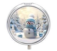 Happy Snowman Pill Box Cute Round Pill Case Portable Medicine Tablet Vitamin Holder Organizer for Purse Pocket