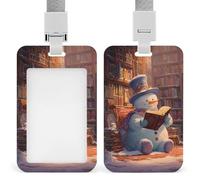Happy Snowman Reading Book in Library ID Badge Holder Retractable Clip Card Holder Card Protector Name Badge Name Tag for Work Office Doctor Nurse