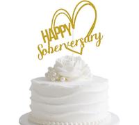 Happy Soberversary Cake Topper, Sober AF, Narcotics Anonymous, Alcoholics Anonymous, Sobriety Recovery Party Decoration Gold Glitter