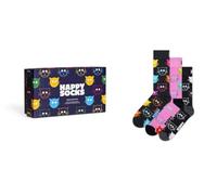 Happy Socks, 3-Pack Gift Box Crew Socks, Mixed Cat Socks Gift Set for Men and Women, Size 36-40
