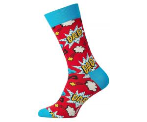 Happy Socks Comic Pattern Cotton Blend Dad Socks for Men & Women - 4-7 UK - Red