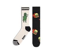Happy Socks Fun Gift Wrapping - Colorful Cotton Socks with Fun Patterns - Food and Fruit, Bananas, Burgers, Ice Cream, Pizza, 2-Pack Burger & Pickle Mix, 36-40