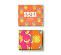 Happy Socks Fun Gift Wrapping - Colorful Cotton Socks with Fun Patterns - Food and Fruit, Bananas, Burgers, Ice Cream, Pizza, 2-Pack Fruity Mix Gift Set, 41-46