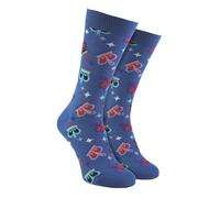 Happy Socks Novelty Crown Socks Crew London Socks with Queen and King Print (6-11, Blue)