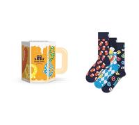 Happy Socks Socks Beer Glass - Pack of 2 - Gift Box - 36-40, 3-Pack Beer Glass Socks Gift Set, 41-46