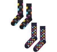 Happy Socks Unisex 2 Pack Classic Cat Thumbs Up Crew - Multicolour Cotton - Size UK 7-11
