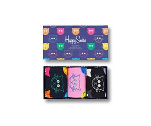 Happy Socks Unisex Happy Mixed Cat 3-pack Gift Set Socks, Multi, 11-Jul UK