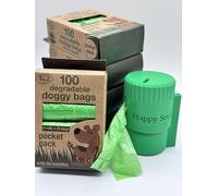 Happy Soul Dog Poop Bags 500 Count Pack with Free Lead Clip Dispenser | Heavy Duty Leakproof Dog Waste Bags with Tie Handles, 500 Count Rolls with Handy Dispenser Attachment for Walks, Green