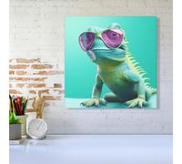 Happy Splashart Iguana Wearing Glasses Canvas Warren Reed - Designer Multi W16 inch x H16 inch