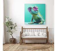 Happy Splashart Iguana Wearing Glasses Canvas Warren Reed - Designer Multi W30 inch x H30 inch