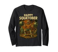 Happy Squatober Leg Day Challenge Vintage Halloween Monster Long Sleeve T-Shirt