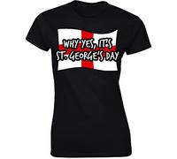 Happy St Georges Day Ladies T-Shirt England Warriors English Flag Unisex Gift Womens Tshirt Printed Design Black - XX-Large
