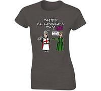 Happy St Georges Day Ladies T-Shirt England Warriors Funny Unisex Gift Womens Tshirt Printed Design Charcoal Grey - XX-Large