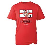 Happy St George's Day T-Shirt, England Knight & Horse Saint George Unisex Kids Adults Top (Red, M)