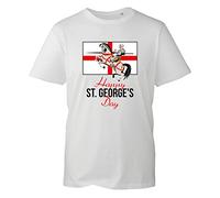 Happy St George's Day T-Shirt, England Knight & Horse Saint George Unisex Kids Adults Top (White, M)