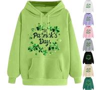 Happy St. Paddys Day Hoodie for Women UK Clearance, Ladies Green Shamrock Clover Jumper Lucky Ireland Sweatshirt Long Sleeve Pullover Drawstring Blouse with Pockets Shirt Irish St Patricks Day Tops
