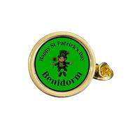 Happy St Patrick’s Day Benidorm Gold Plated Domed Lapel Pin Badge in Bag