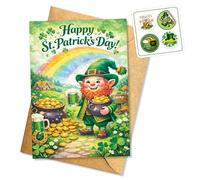 Happy St Patrick’s Day Funny and Cute St Patrick’s Day Card Leprechaun Rainbow Pot of Gold Design for Friend or Loved One Heartfelt Message Irish Holiday Gift Single 5.3'' x 8'' Folded with Envelope