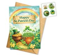 Happy St Patrick’s Day Funny and Sweet St Patrick’s Day Card Rainbow Clover Pot of Gold Garden Design for Friend or Loved One Heartfelt Message Irish Holiday Gift Single 5.3'' x 8'' Folded with
