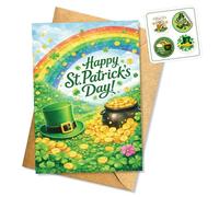 Happy St Patrick’s Day Funny and Sweet St Patrick’s Day Card Rainbow Pot of Gold Leprechaun Hat Design for Friend or Loved One Heartfelt Message Irish Holiday Gift Single 5.3'' x 8'' Folded with