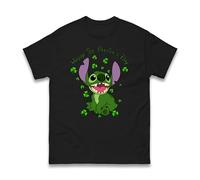Happy St. Patrick’s Day Stitch T-Shirt, Boys Girls Funny Stitch Cartoon Irish Shamrock St. Paddy’s Day Costume Gift Unisex Kids Adults Tee Top (Black, L)