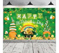Happy St. Patrick's Day Backdrop Banner, Saint Patrick Day Decorations Green Gnomes Shamrock Balloons Coin Irish Luck Day Photo Booth Background for St Patrick's Party Supplies Decorations, 180x110cm