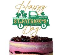 Happy St. Patrick's Day Cake Topper, Let the Shenanigans Begin, Clover Shamrock Decorations for St. Patrick's Day, Saint Patty's Birthday Party Decorations Gold & Green Glitter