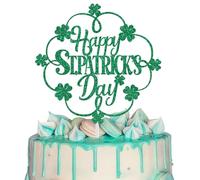 Happy St. Patrick's Day Cake Topper, Lucky Charm Clover Themed Decorations, Saint Patty's Day Party Decoration Supplies, Let the Shenanigans Begin Decor Green Glitter
