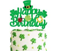 Happy St. Patrick's Day Cake Topper Saint Patrick's Day Happy Birthday Cake Decorations Glitter Green Hat Clover Shamrock Ladybug Party Decoration Supplies