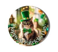 Happy St Patricks Day - Cat Wearing a Big Green hat - 58MM LARGE FRIDGE MAGNET