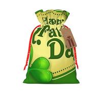 (Happy St. Patrick'S Day) Christmas Burlap Gift Bags, Eco-Friendly Polyester Drawstring Pouches For Holiday, Birthday & Party Gift Packaging M