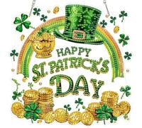 Happy St. Patrick's Day Diamond Art Hanging Ornaments with Chain for Adults, Diamond Painting Pendant Kits, Special Shaped Hanging Crystal Gem Art Kits for Home Door Wall Decor, Lucky Gold Coin