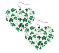 Happy St Patrick'S Day Elegant Leather Heart-Shaped Earrings-Fashionable And Unique Accessories For Everyday Wear