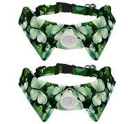 Happy St Patrick's Day Four Leaf Clover 2 PCS Puppy Collar, Holiday Small Dog Bow Ties, Adjustable Cat Bowties Collar for Medium Dogs Cats Pets Rabbits