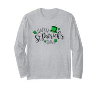 Happy St. Patrick's Day Four Leaf Clovers Green Top Hat Cute Long Sleeve T-Shirt
