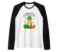 Happy St. Patrick's Day Fox Shamrocks Coins Lover Kids Raglan Baseball Tee