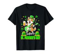Happy St. Patrick's Day Guitarist Corgi Drinking Beer T-Shirt
