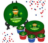 Happy St Patrick's Day Leprechaun 8 INCH Cake or Cupcake Icing Toppers - Irish Party Cake Decorations Perfect For Brownies Cookies Muffins & More! (1 x 8 Inch Circle Cake Topper (20.3cm x 20.3cm))