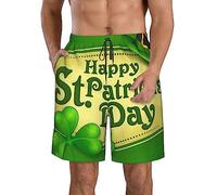 Happy St. Patrick's Day Men's Beach Shorts - Elastic Waist, Drawstring, Pocket, Boardshorts - Summer Vacation Clothing, for Surfers Swimmers Travelers Outdoor Enthusiasts