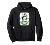Happy St Patricks Day Messy Bun Irish Shamrock Women Pullover Hoodie