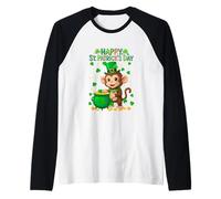 Happy St. Patrick's Day Monkey Shamrocks Coins Lover Kids Raglan Baseball Tee