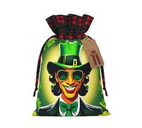 Happy St Patrick's Day Printed Gift Bags with Drawstring - Christmas Party Holiday Sacks - Festive Pouches for Goodie, Treats