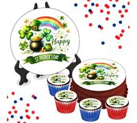 Happy St Patrick's Day Rainbow 8 INCH Cake or Cupcake Icing Toppers - Irish Party Cake Decorations Perfect For Brownies Cookies Muffins & More! (35 x Circle Cupcake Toppers (3.5cm x 3.5cm))