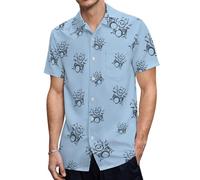Happy Stick Figure Playing The Drums Men's Button Down Shirt Casual Short Sleeve Shirts Beach Summer Shirt with Pocket