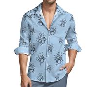Happy Stick Figure Playing The Drums Men's Long Sleeve Button Down Shirts Casual Regular Fit Shirt with Pocket
