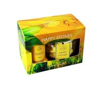 Happy Stones Gift Set | 100% Natural Aromatherapy | Infused Uplifting Essential Oils | Boost Mood, Emotional Well-Being & Absorb Odours | Vegan & Cruelty-Free | Handmade UK | Includes Refresher Oil